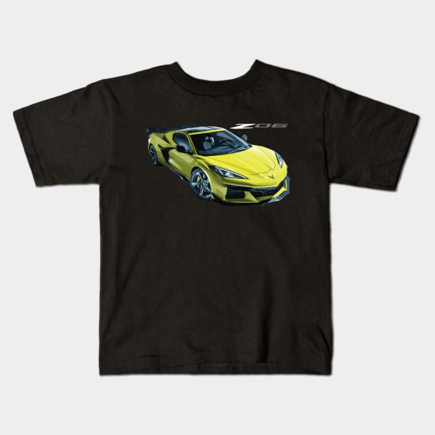 C8 Accelerate Yellow Z06 c8r Kids T-Shirt by cowtown_cowboy